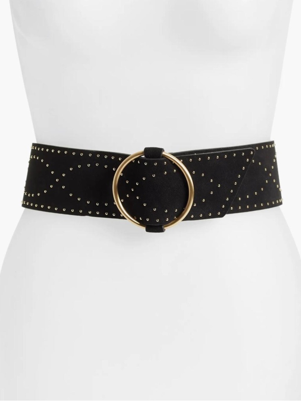 Something Navy Black Wide Studded Belt with Gold Ring